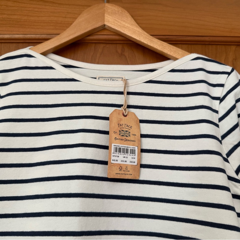 Fat Face Navy and Ivory organic cotton Breton Shirt NWT - Picture 3 of 6